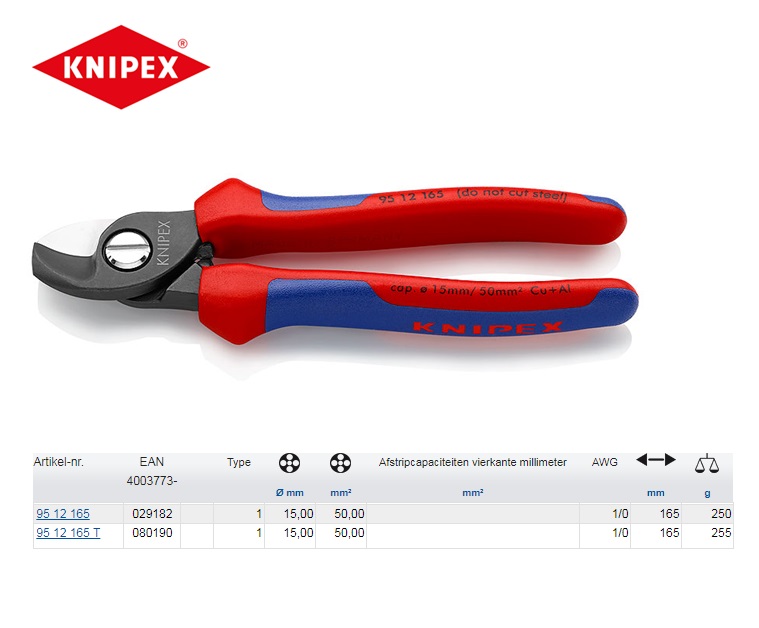 Knipex Kabelschaar 165 mm 95 22 165 | DKMTools - DKM Tools