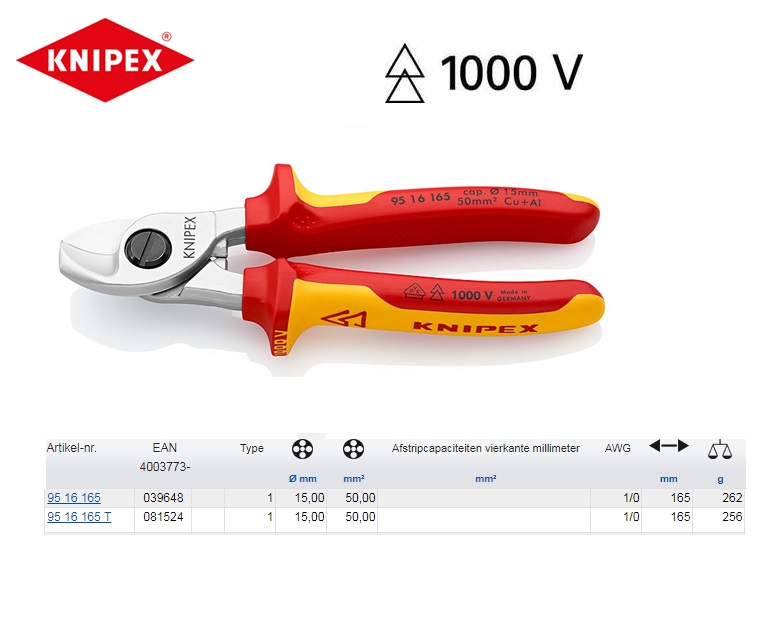 Knipex Kabelschaar 165 mm 95 12 165 T | DKMTools - DKM Tools