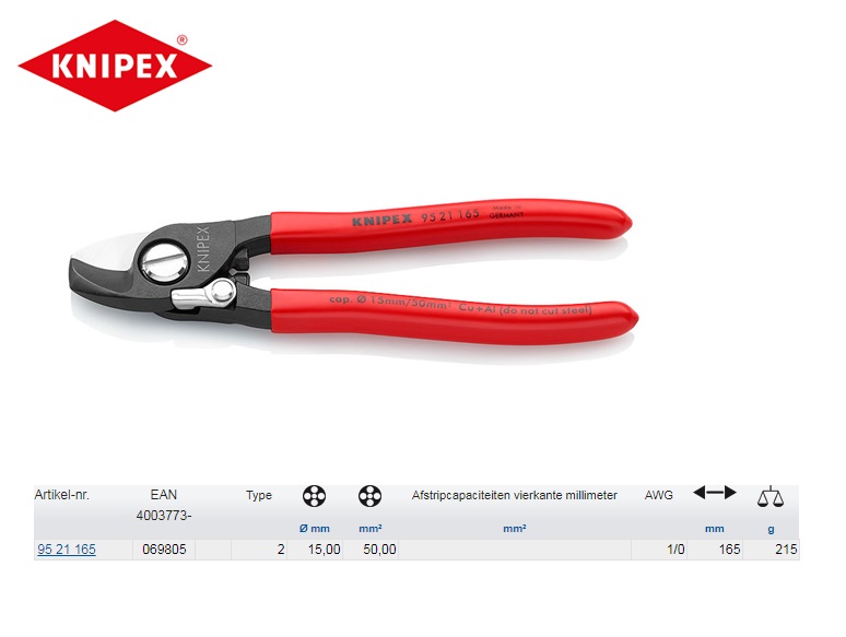 Knipex Kabelschaar 165 mm 95 21 165