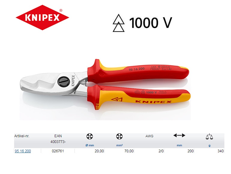 Knipex Kabelschaar 200 mm 95 11 200 | DKMTools - DKM Tools