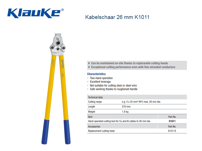 Klauke Kabelschaar 20 mm K 102 | DKMTools - DKM Tools