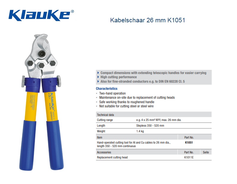 Klauke Kabelschaar 20 mm K 102 | DKMTools - DKM Tools
