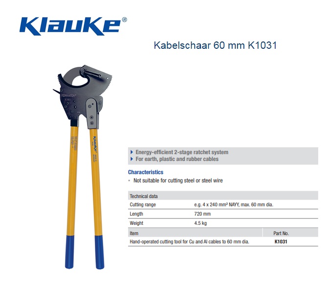 Klauke Kabelschaar 60 mm K 103/1