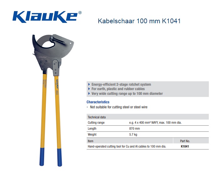 Klauke Kabelschaar 100 mm K 104/1