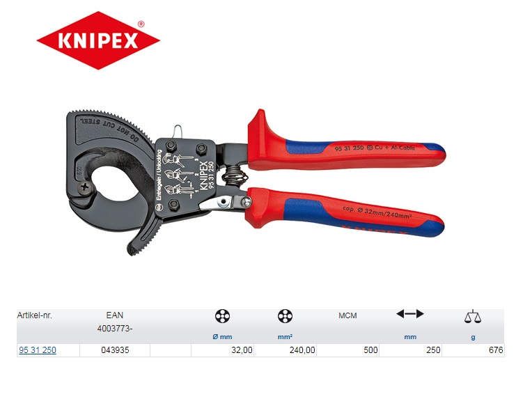 Knipex kabelschaar met ratel 250 mm 95 31 250