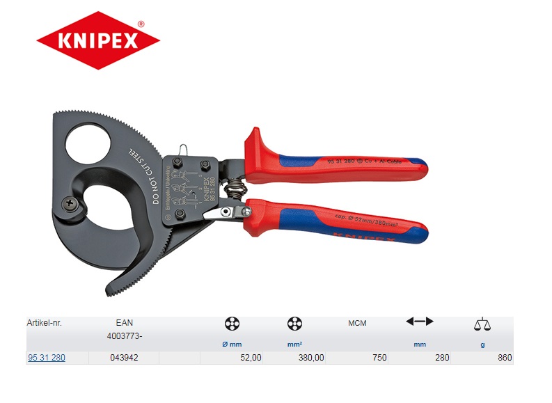 Knipex kabelschaar met ratel 250 mm 95 31 250 | DKMTools - DKM Tools