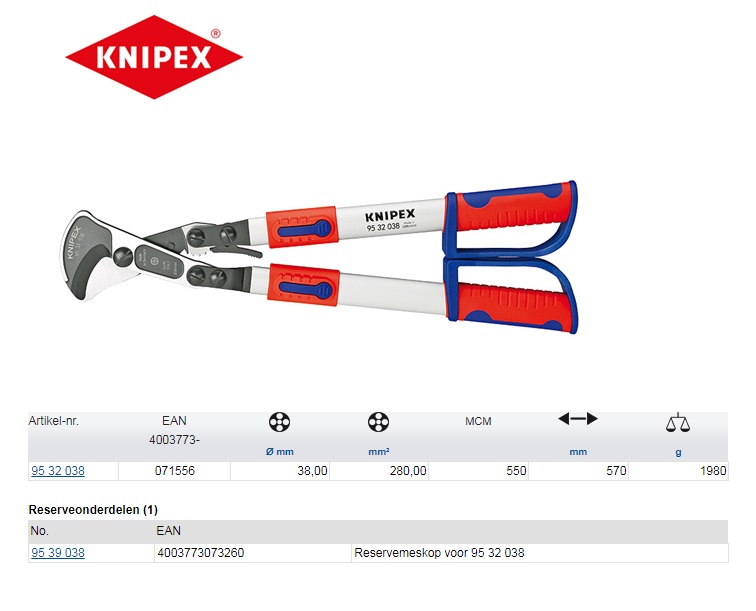 Knipex kabelschaar met ratel 280mm  95 31 280 | DKMTools - DKM Tools