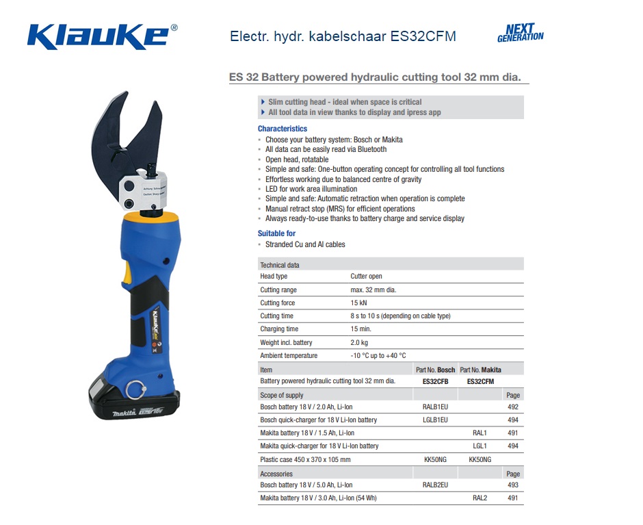 Klauke Electrisch hydraulische kabelschaar ES105CFM | DKMTools - DKM Tools