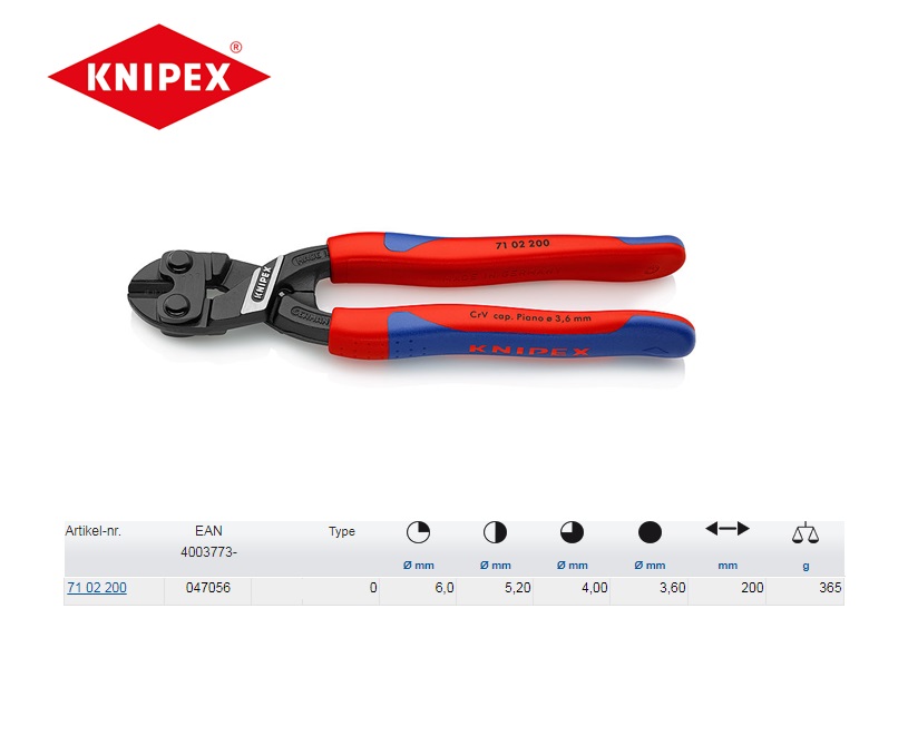 Knipex CoBolt Compacte boutensnijtang 200mm Knipex 71 12 200 SB | DKMTools - DKM Tools