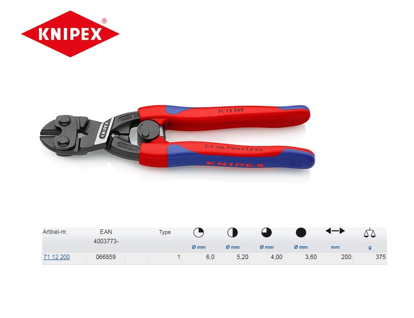 Knipex CoBolt Compacte boutensnijtang 200mm Knipex 71 12 200