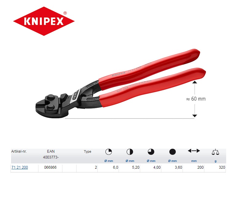 Knipex CoBolt Compacte boutensnijtang 200mm Knipex 71 21 200