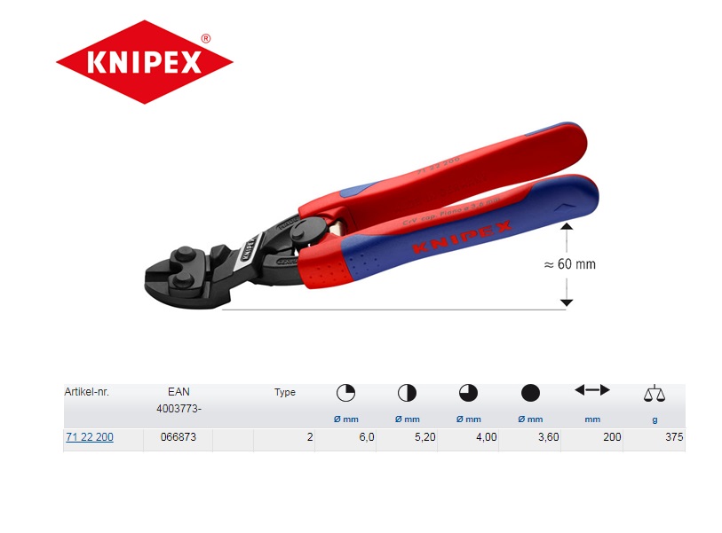 Knipex CoBolt Compacte boutensnijtang 200mm Knipex 71 22 200