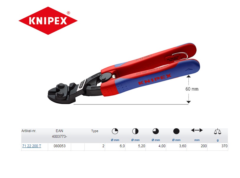 Knipex CoBolt Compacte boutensnijtang 200mm Knipex 71 22 200 T