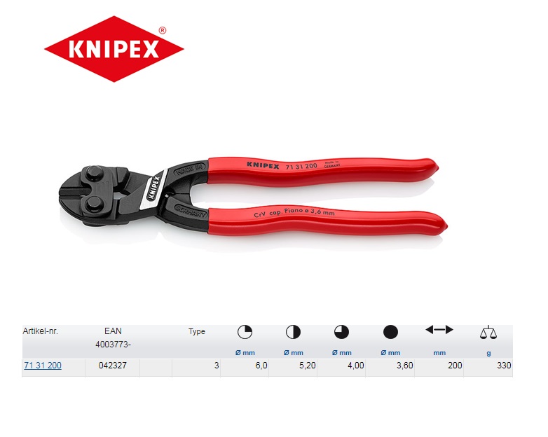 Knipex CoBolt Compacte boutensnijtang 200mm Knipex 71 31 200