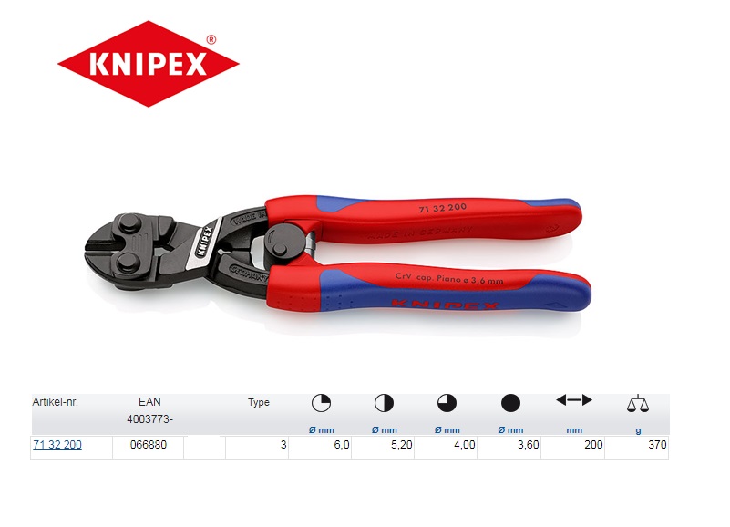 Knipex CoBolt Compacte boutensnijtang 200mm Knipex 71 32 200