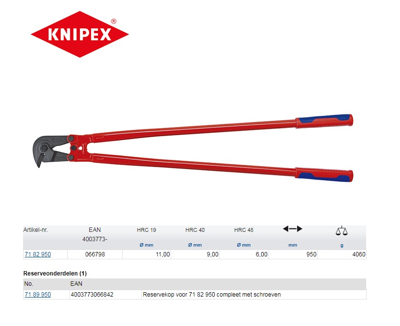 Snijtang voor bouwstaalmatten 950mm Knipex 71 82 950