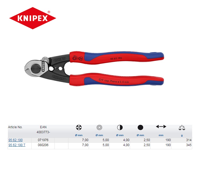 Knipex Staaldraadschaar 190 mm 95 62 190