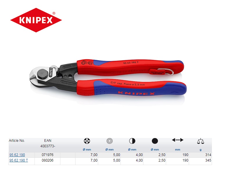 Knipex Staaldraadschaar 190mm 95 62 190 T