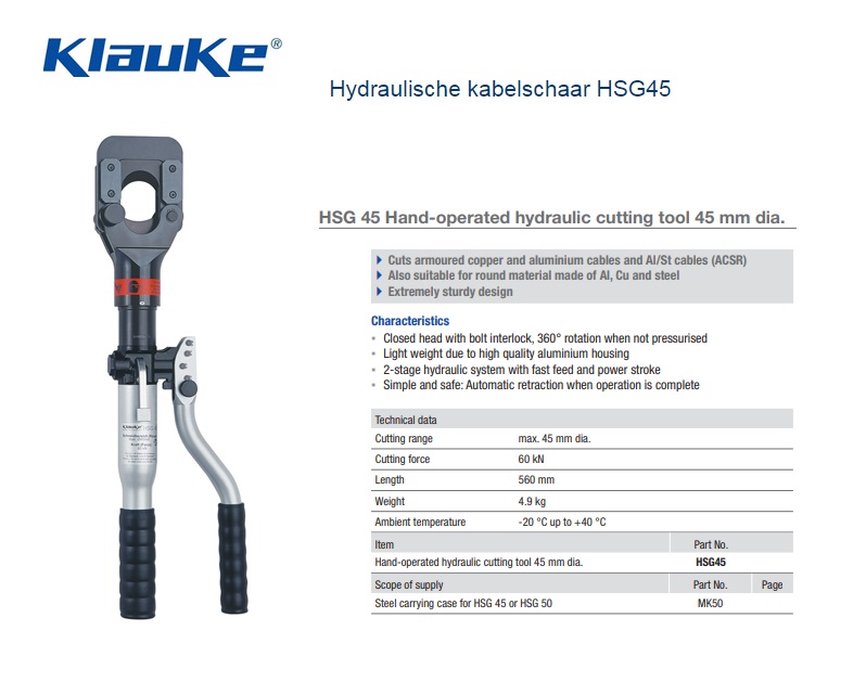 Klauke Hydraulische kabelschaar HSG 45