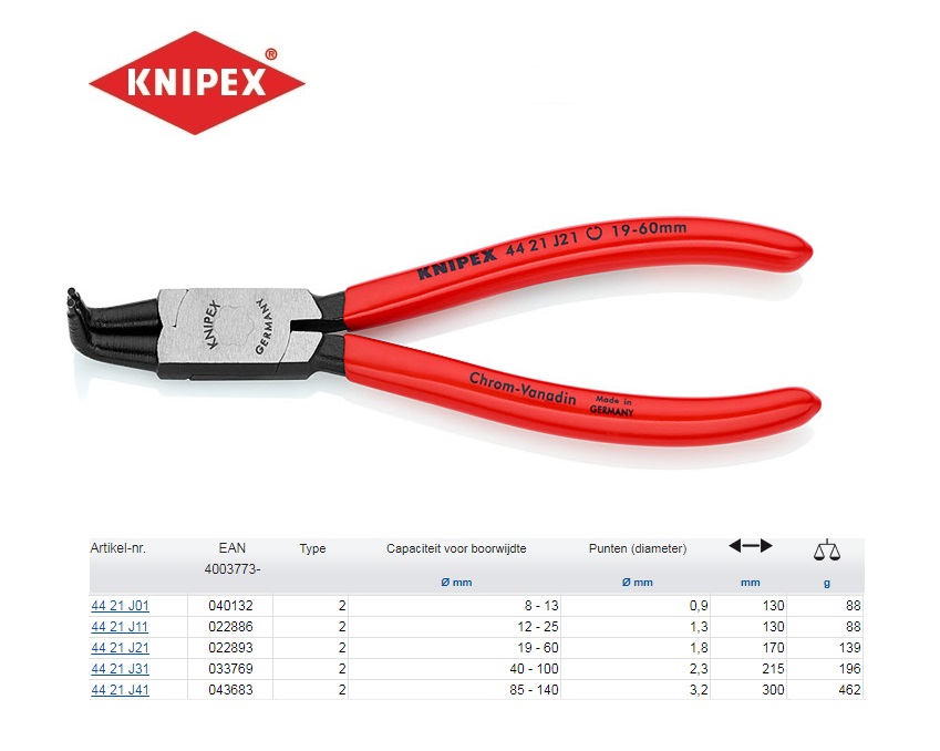 Borgveertang J 01 8-13mm, Knipex 44 21 J01