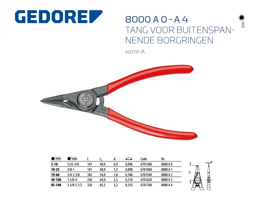 Tang voor buitenspannende borgringen 45° gebogen 40-100 mm | DKMTools - DKM Tools