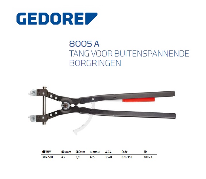 Tang voor buitenspannende borgringen, recht 305-500 mm 8005 A