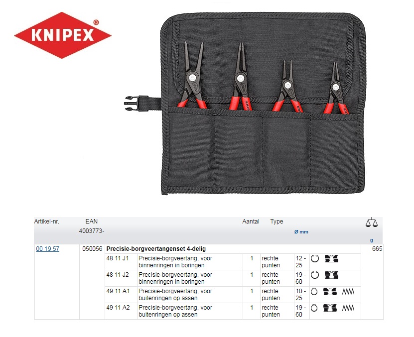 Borgringtangenset J1, J2,A1,A2 Knipex 00 19 57