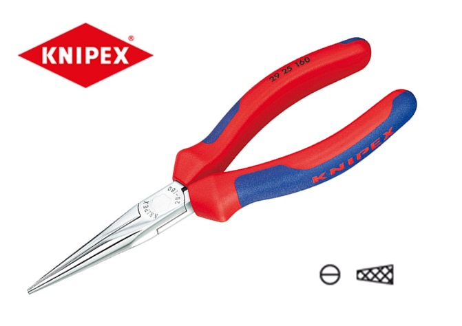 Telefoontang 160mm chroom recht plat-rond spits Knipex 29 25 160