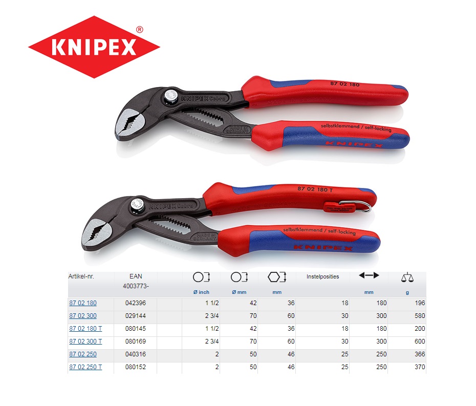 Knipex Cobra Hightech-waterpomptang 300mm verchroomd | DKMTools - DKM Tools