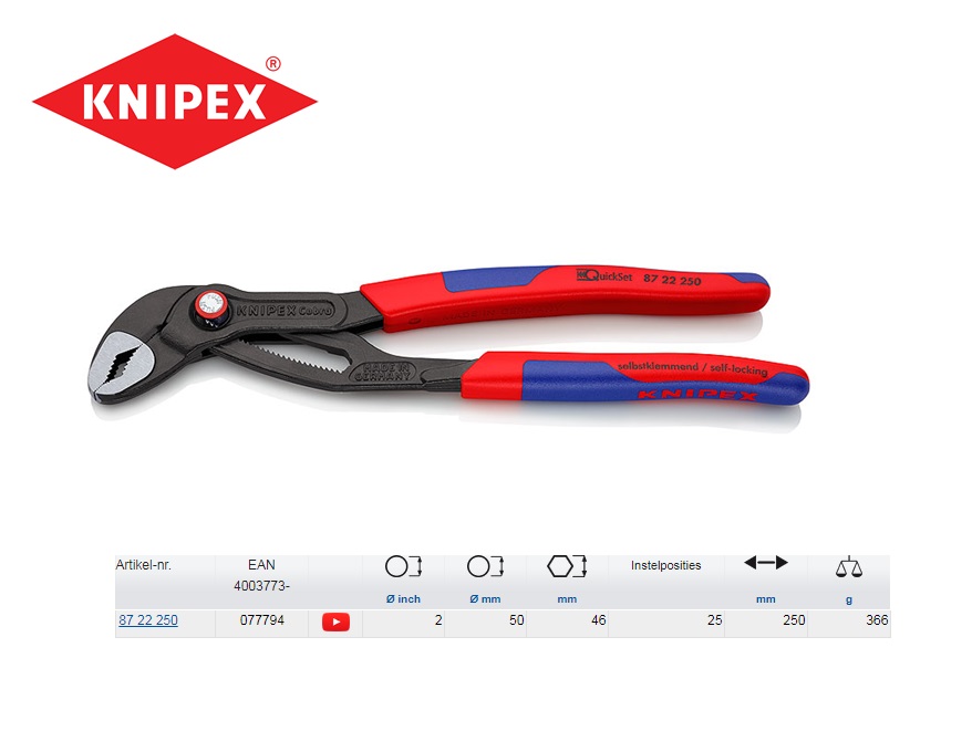 Knipex Cobra QuickSet Hightech-waterpomptang 250 mm | DKMTools - DKM Tools