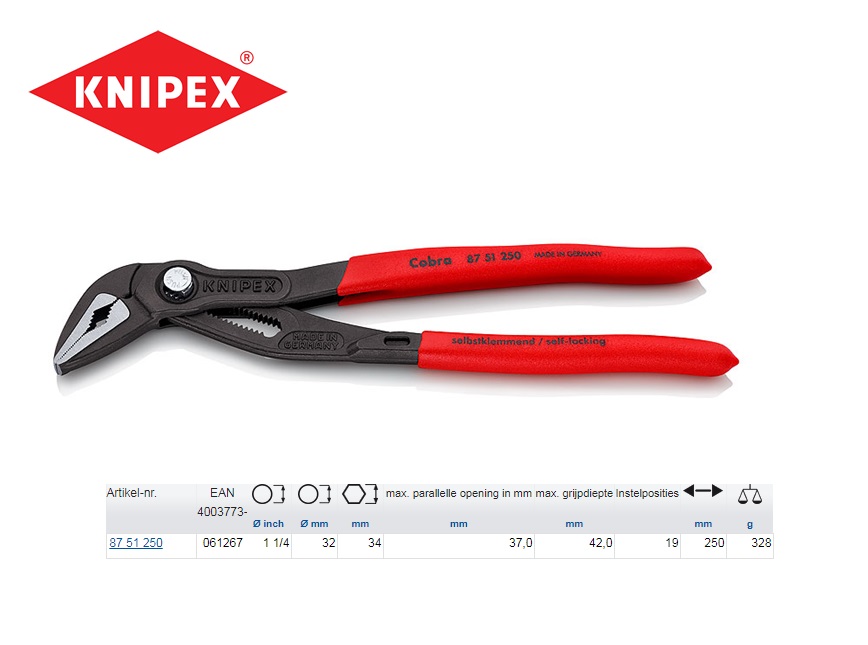 Knipex Cobra ES Waterpomptang extra-slank 250mm