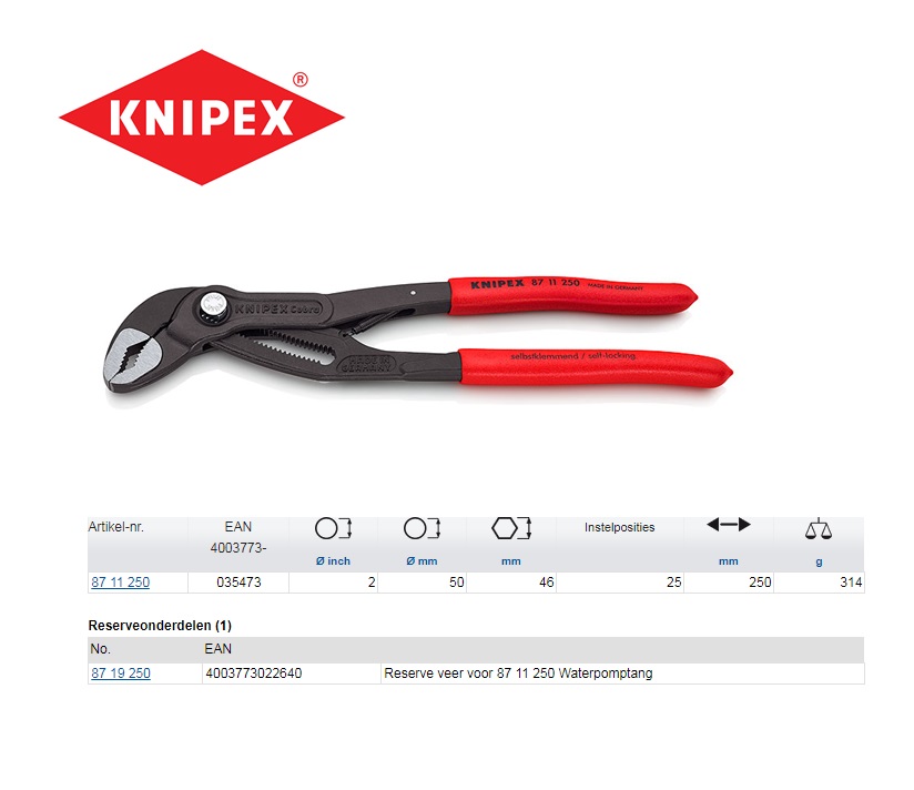 Knipex Cobra matic Waterpomptang 250mm