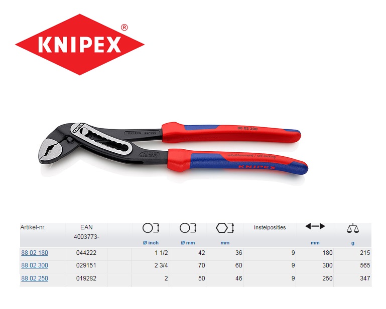 Knipex Alligator Waterpomptang 300mm met bevestigingshaak | DKMTools - DKM Tools