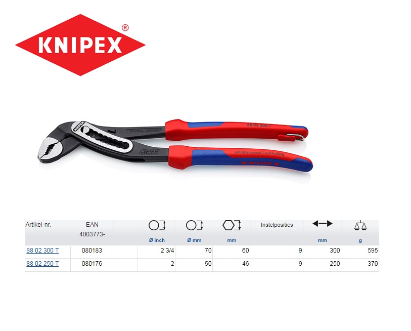 Knipex Alligator Waterpomptang 250mm met bevestigingshaak