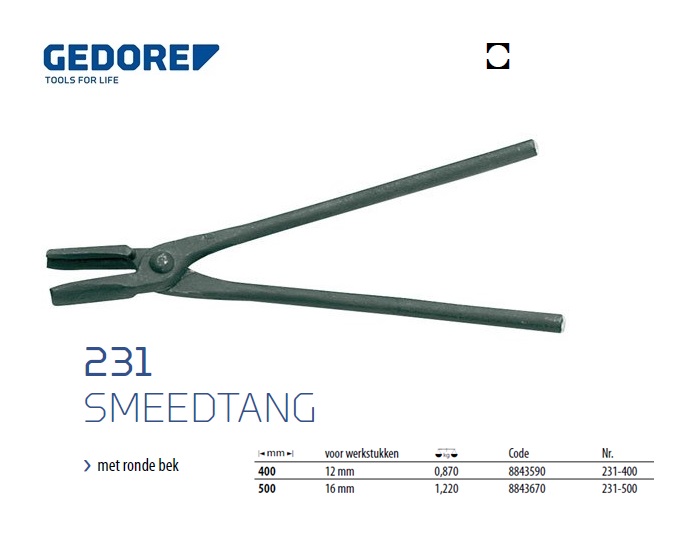 Smeedtang 500 mm met platte bek Gedore 8842860 | DKMTools - DKM Tools