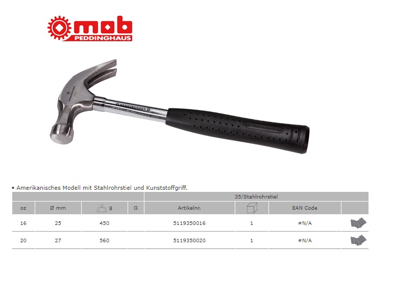 Amerikaanse klauwhamer 25 mm 450 G met stalen buisgreep | DKMTools - DKM Tools