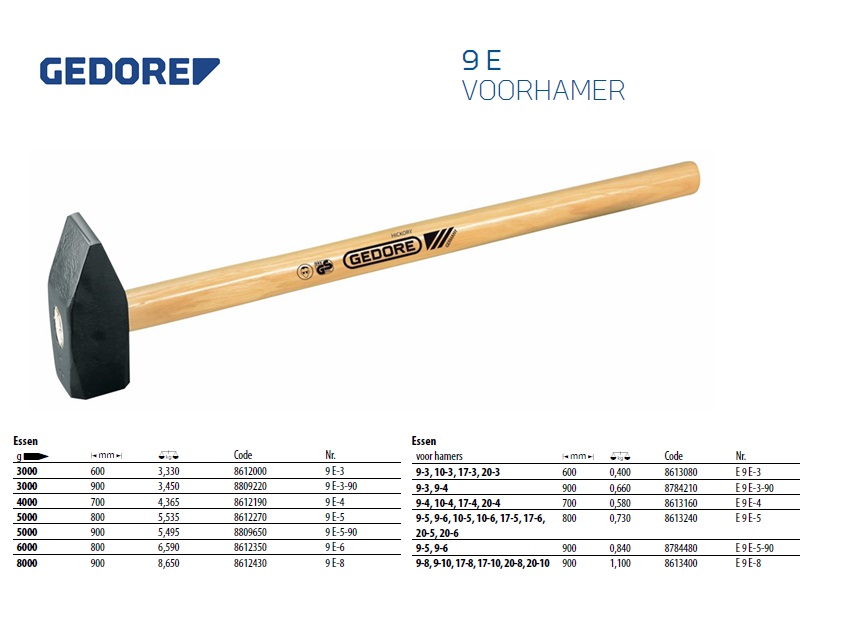 Voorhamer met essen steel 3 kg, 600 mm