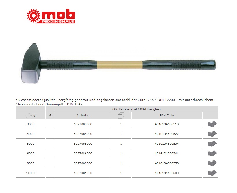 Voorhamer met glasvezelsteel 8 kg, 900 mm | DKMTools - DKM Tools