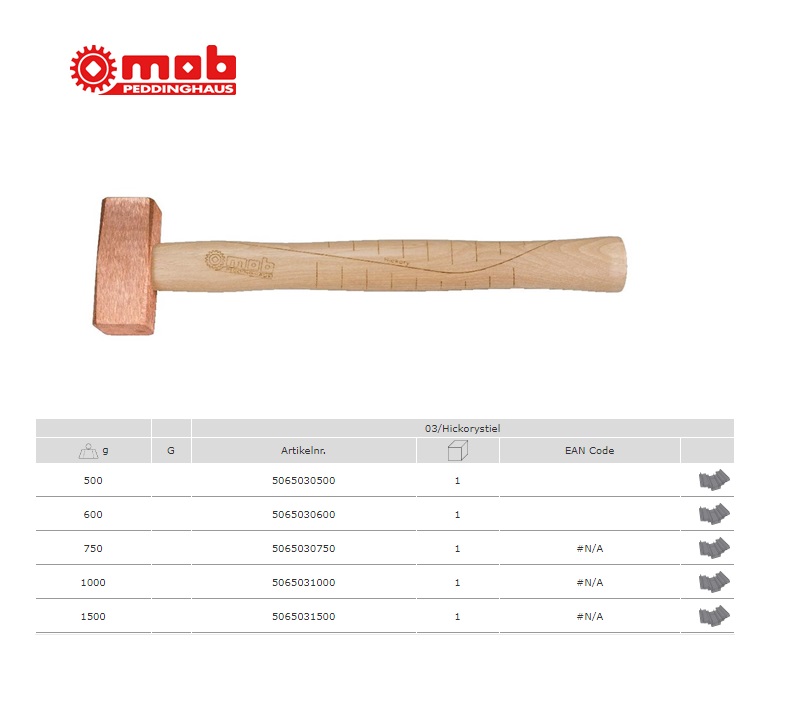 Koperen hamer 750 g - met Hickory steel | DKMTools - DKM Tools