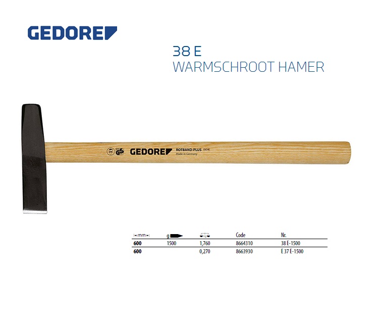 Warmschroot hamer 1500 g 38 E Gedore 8664310 | DKMTools - DKM Tools