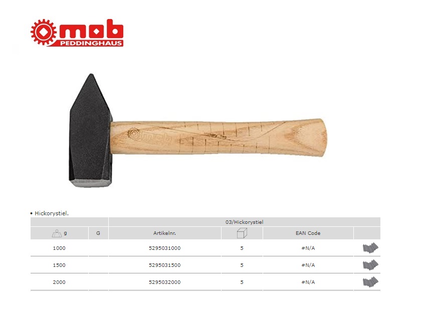 Smeedhamer Scandinavisch model 1.000 G - met Hickory steel