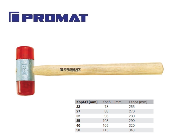 Kunststof hamer met Urethane doppen Ø 22mm Promat 4000811530