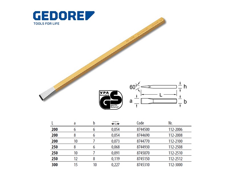 Electriciëns-beitel 4-kantig 200x6x6 mm