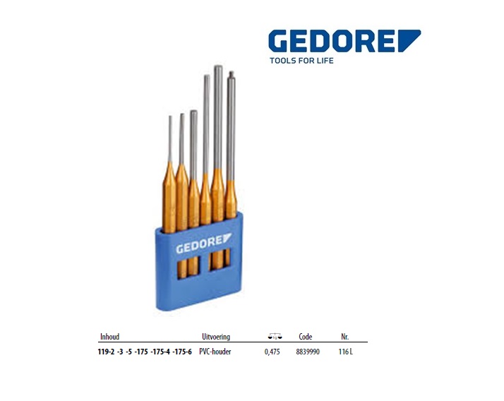 Pendrijverset lang 6-dlg, en PVC-houder | DKMTools - DKM Tools