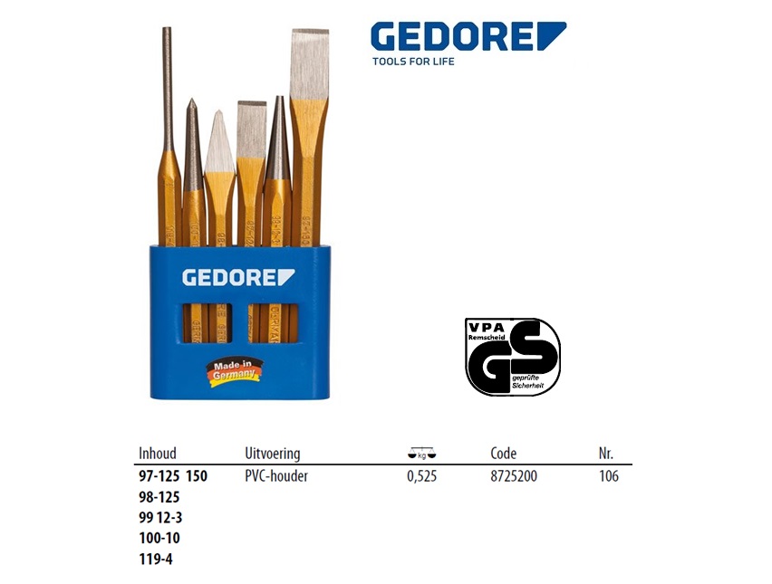 Gereedschapset 6-dlg, en PVC-houder