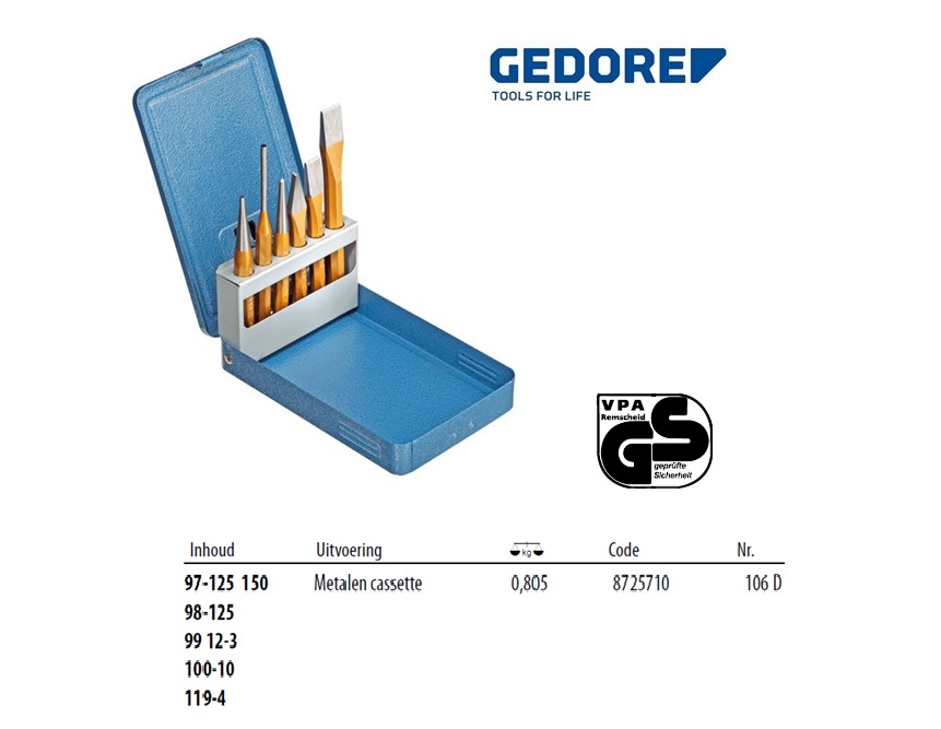 Gereedschapset 6-dlg, en metalen cassette