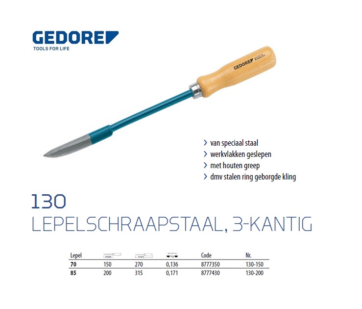 Lepelschraapstaal, 3-kantig 150 mm Gedore 8777350