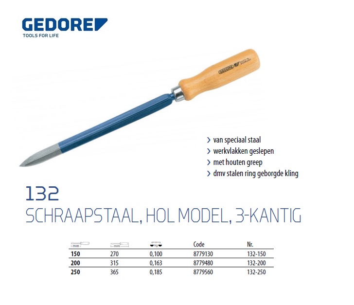 Schraapstaal, hol model, 3-kantig 250 mm Gedore 8779560 | DKMTools - DKM Tools