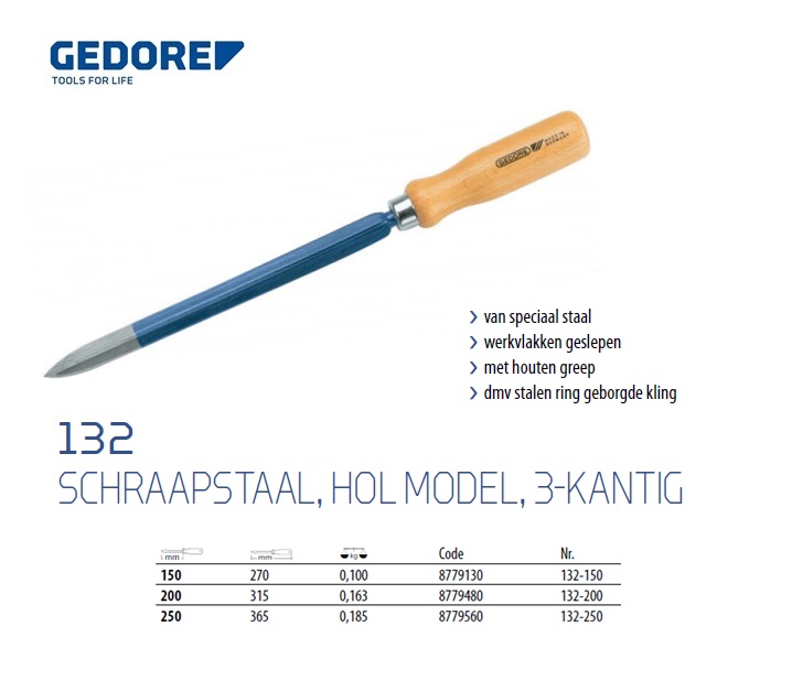 Schraapstaal, hol model, 3-kantig 150 mm Gedore 8779130