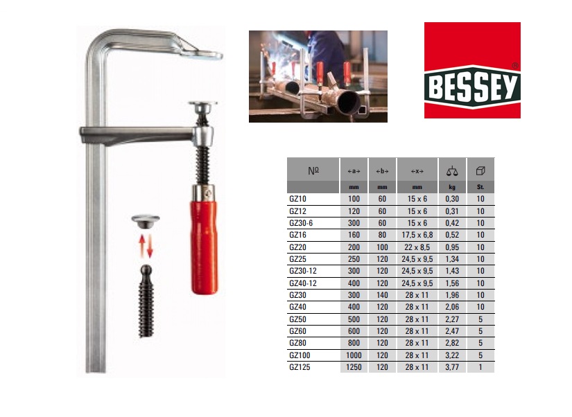 Bessey Lijmtang geheel staal 200x100mm 2C grip GZ20-2K | DKMTools - DKM Tools